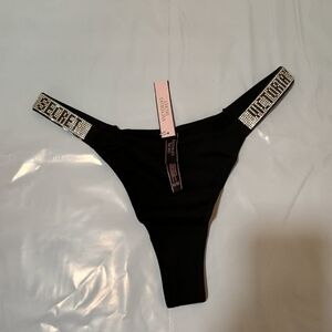 Victoria's Secret Black Thong with Sparkling Straps NWT